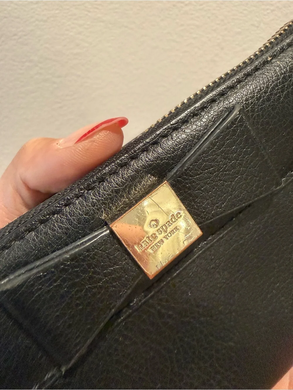 Kate Spade Black Pebbled Leather Bow Zip Around Continental Wallet
